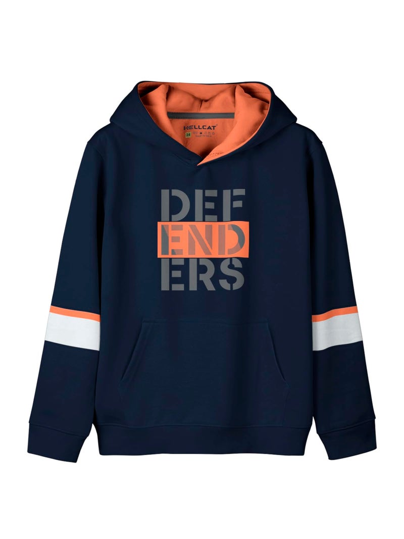 HELLCAT Typography Cotton Blend Regular Fit Hoodie Sweatshirt For Boys (Navy, 15-16 Years) - Image 5