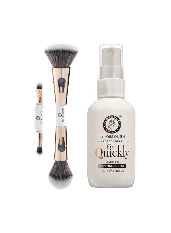 Colors Queen 4 in1 Makeup Brush with Fix Quickly Makeup Setting Spray 70ml | Multifunctional Brush with Soft Bristles | Light Weight Makeup Fixer Enriched with Vitamin E and Aloe Vera