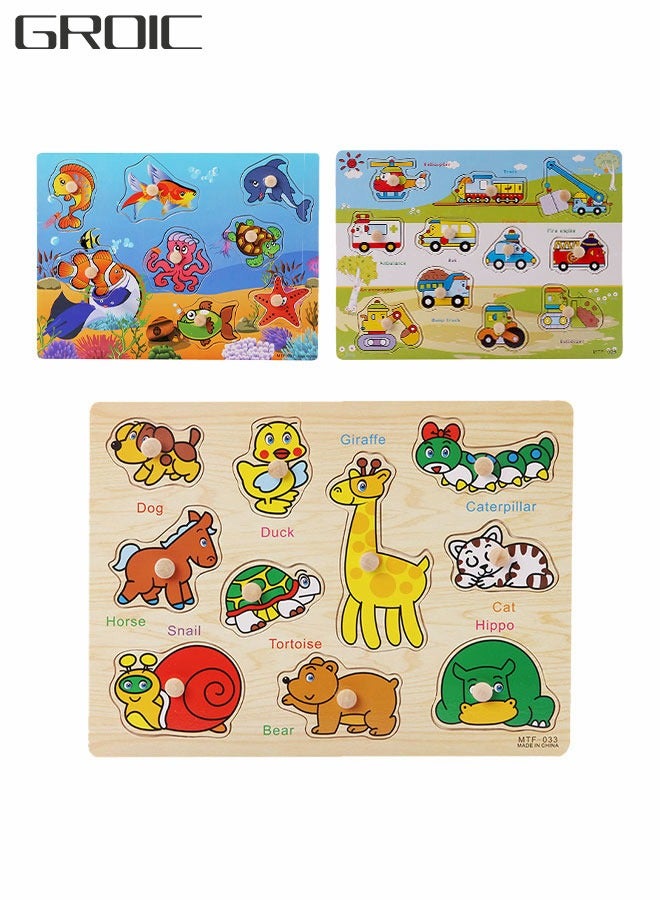 GROIC Wooden Puzzle Set, Learning Educational Puzzles For Kids, Wooden Jigsaw Puzzles, Educational Learning Toys For Kids Enlightenment - Image 1