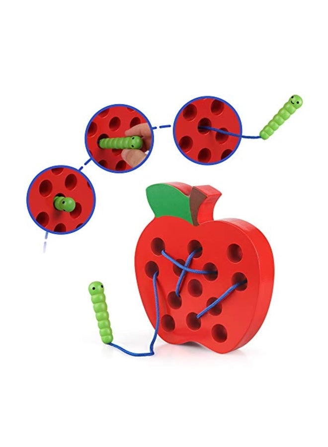 Wooden Lacing Apple Puzzle Threading Toy - Image 2