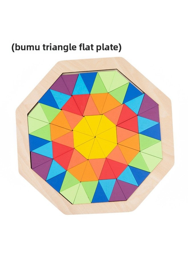 Children's Early Education Toys Children's Rainbow Building Blocks Large Disc Variety Modeling Fun Jigsaw Puzzle-Color:6100 Mu Flat Plate-NU  - Image 1