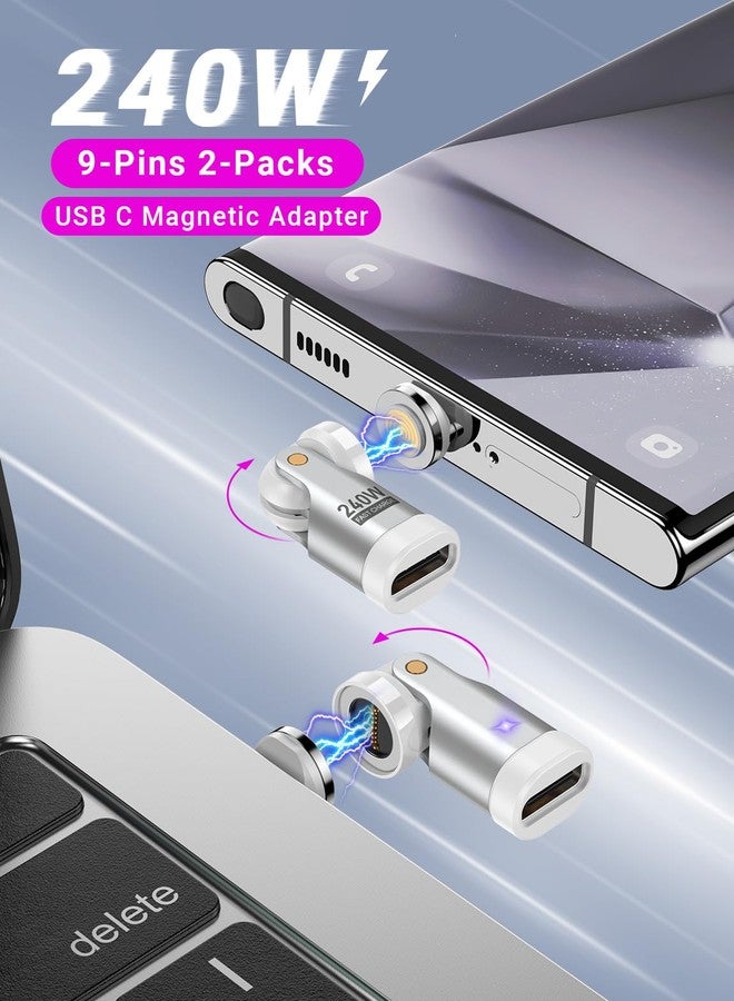 VAFOTON USB C Magnetic Adapter PD 240W(2Pack), 9PIN USB C 90 Degree Adapter/C Right Angle Adapters/180 Degree C Connector/C to C Adapters for 1Phone 17/16/15, Ma-Book Pro/1Pad Series, Samsung Galaxy Series - Image 2
