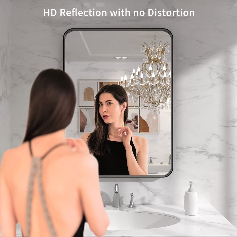 LOAAO Black Metal Framed Bathroom Mirror for Wall, 22X30 Inch Rounded Rectangle Mirror, Matte Black Bathroom Vanity Mirror Farmhouse, Anti-Rust, Hangs Horizontally or Vertically - Image 2