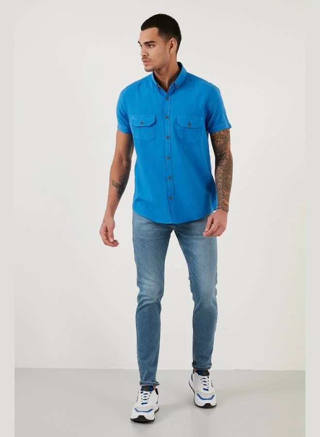 Buratti  Buratti Button-Down Collar Cotton Slim Fit Shirt with Pockets Men's SHIRT CF21S111153 for Men | Best Price UAE