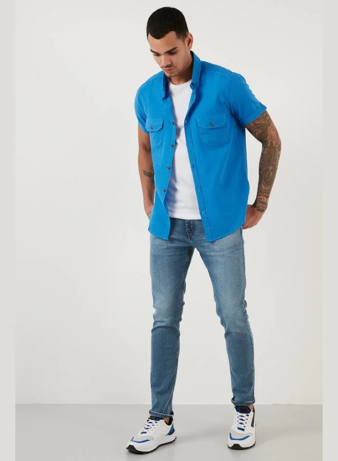 Buratti  Buratti Button-Down Collar Cotton Slim Fit Shirt with Pockets Men's SHIRT CF21S111153 for Men | Best Price UAE