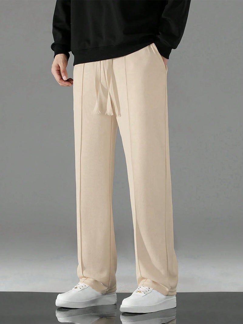 KAJARU Casual Straight Leg Trousers for Men, Drawstring Waist (in, Alpha, L, OFFWHITE) - Image 4