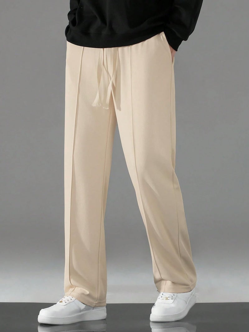 KAJARU Casual Straight Leg Trousers for Men, Drawstring Waist (in, Alpha, L, OFFWHITE) - Image 2