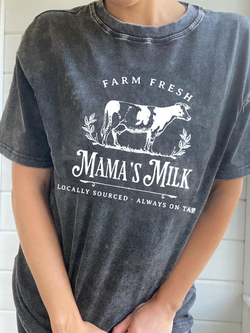 AEARGIV Women Vintage Breastfeeding Shirts Friendly Zipper Nursing Shirt Distressed Washed Maternity Tees Comfort Farm Fresh Mama's Milk Tops(XL, Gray 4) - Image 3