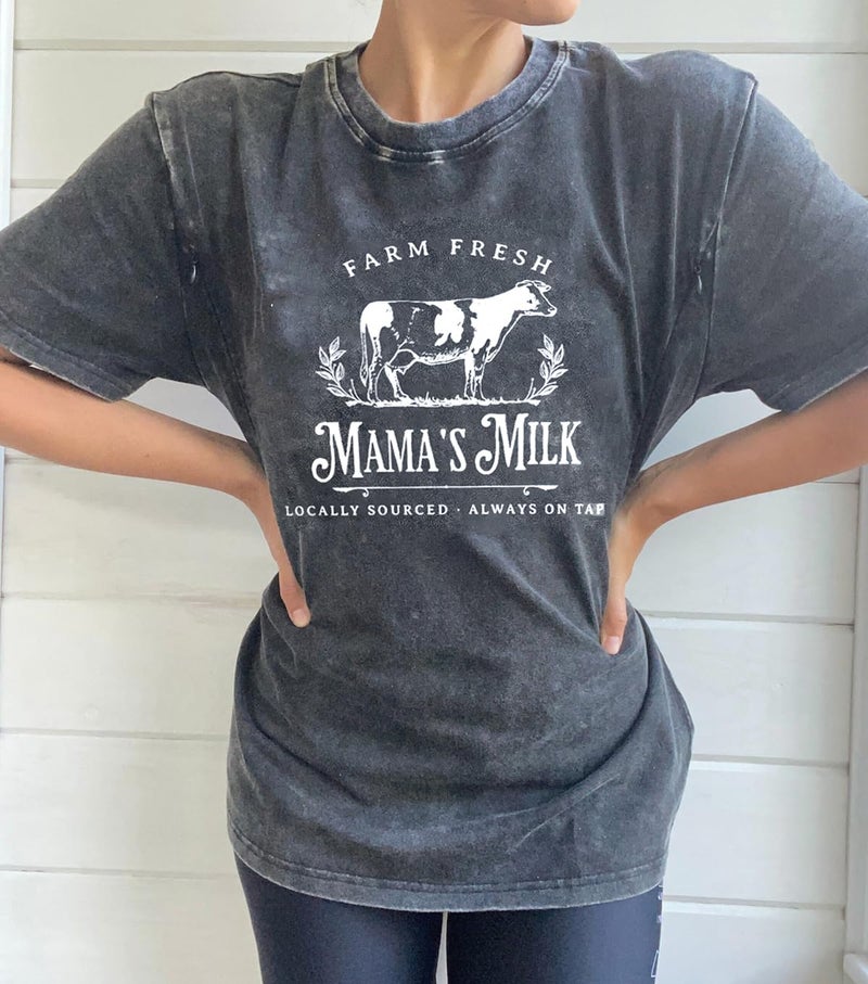 AEARGIV Women Vintage Breastfeeding Shirts Friendly Zipper Nursing Shirt Distressed Washed Maternity Tees Comfort Farm Fresh Mama's Milk Tops(XL, Gray 4) - Image 2