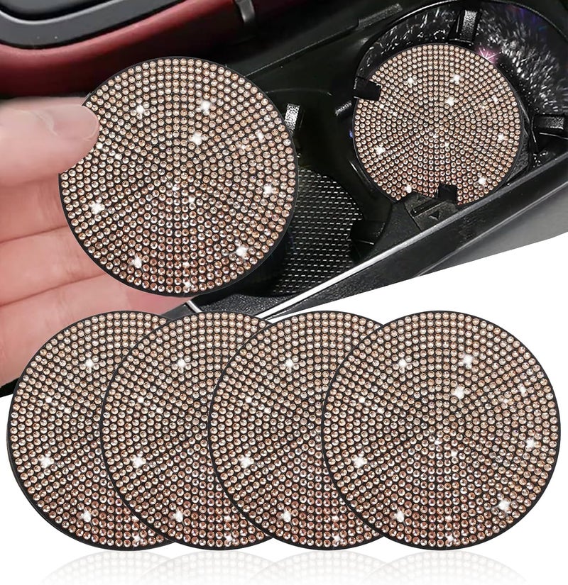NBTEPEM Market popular practical build 4pcs Bling Car Cup Holder Coaster, 2.75 inch Anti-Slip Shockproof Universal Fashion Car Coasters Insert Bling Crystal Rhinestone Automotive Interior Accessories for Women (Champagne) Safe material - Image 1
