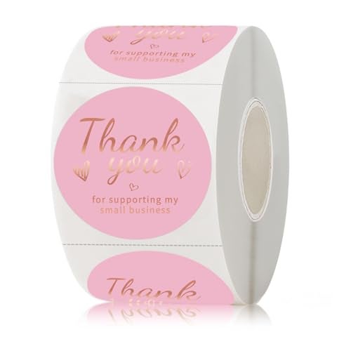 starboling 500 PCS Pink and Rose Gold Thank You Sticker,1.5 Inch Thank You for Supporting My Small Business Stickers,for Greeting Cards,Flower Bouquets,Gift Wraps - Image 1
