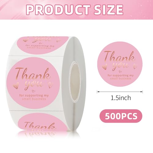 starboling 500 PCS Pink and Rose Gold Thank You Sticker,1.5 Inch Thank You for Supporting My Small Business Stickers,for Greeting Cards,Flower Bouquets,Gift Wraps - Image 2