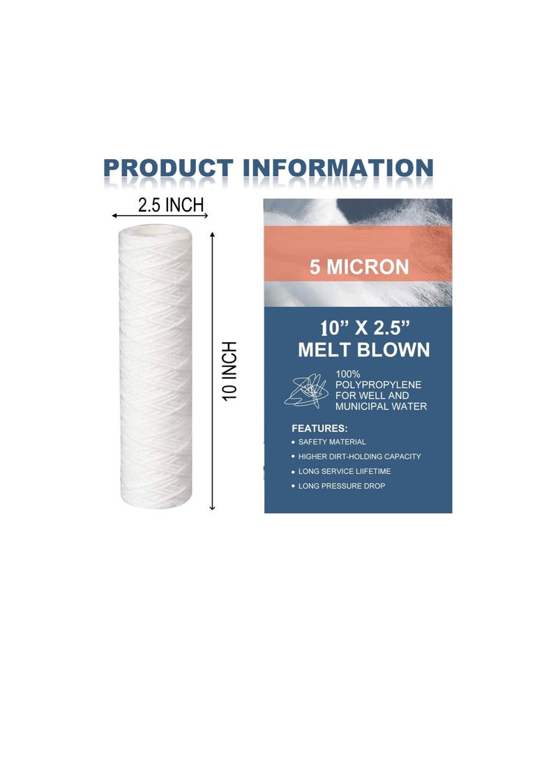 Generic - Water Filter Replacement Cartridges 10" Polypropylene Cotton Sponge Universal Cartridges, Standard Pre-filter Yarn Sediment for Standard RO Systems (Pack of 5, 10" Cotton Yarn (110g)) - Image 1