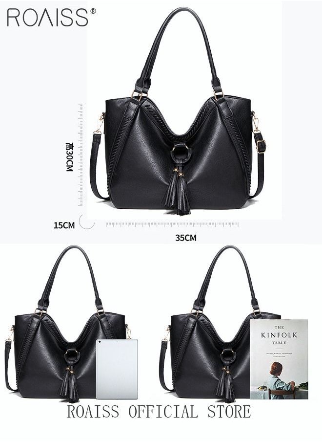 roaiss Large Crossbody Bags Ladies Shoulder Handbags Purse Set for Women Hobo Totes PU Leather Purses and Handbags Shoulder Bag Tote Black  - Image 2