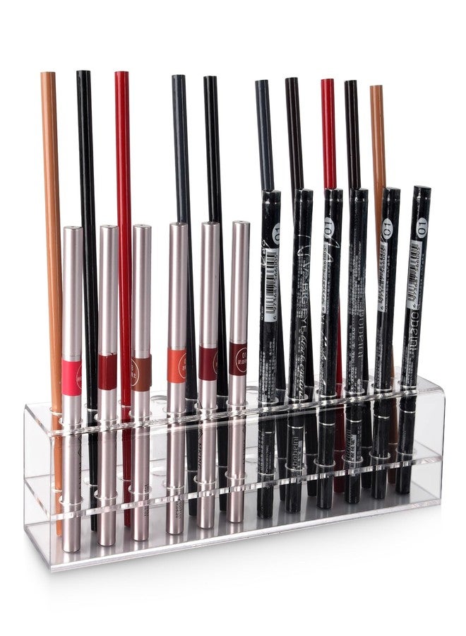Wiojtry Acrylic Lip Liner Organizer & Eyeliner Organizer, 24 Standard Cosmetic Pencil Makeup Brush Makeup Display Case Refillable Container - Image 1