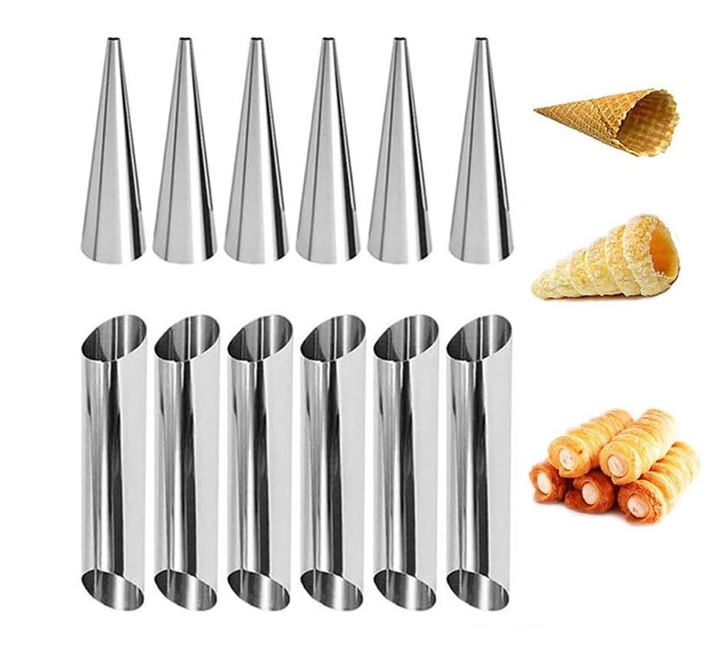COMZPLIFE 12pcs Cream Horn Molds, Stainless Steel Cannoli Forms Tubes Kits, Baking Cones, Roll Horn Forms, Non-stick Baking Molds for Danish Pastry Lady Lock Form, Cream Roll, Croissant(Mix) - Image 1