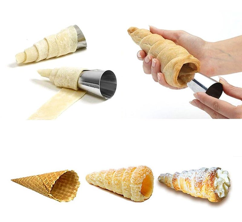 COMZPLIFE 12pcs Cream Horn Molds, Stainless Steel Cannoli Forms Tubes Kits, Baking Cones, Roll Horn Forms, Non-stick Baking Molds for Danish Pastry Lady Lock Form, Cream Roll, Croissant(Mix) - Image 4