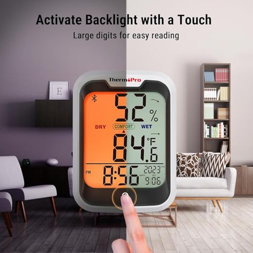LABART ThermoPro TP358 Bluetooth Thermometer for Room Temperature with Built-in Clock, Smart Temperature Sensor and Humidity Meter with Backlit, 260Ft Hygrometer Indoor Thermometer for Home Greenhouse - Image 5