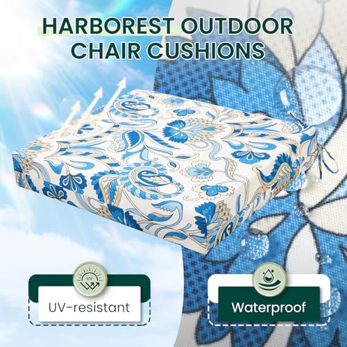 HARBOREST Outdoor Chair Cushions Set of 4 Water Resistant Patio Chair Cushions with Ties Square Corner Outdoor Seat Cushions for Patio Furniture 185x16x3 Blue Butterfly - Image 3