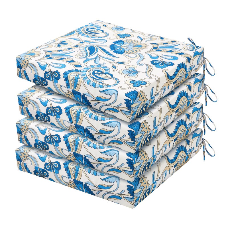 HARBOREST Outdoor Chair Cushions Set of 4 Water Resistant Patio Chair Cushions with Ties Square Corner Outdoor Seat Cushions for Patio Furniture 185x16x3 Blue Butterfly - Image 2