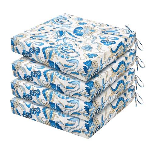 HARBOREST Outdoor Chair Cushions Set of 4 Water Resistant Patio Chair Cushions with Ties Square Corner Outdoor Seat Cushions for Patio Furniture 185x16x3 Blue Butterfly - Image 1