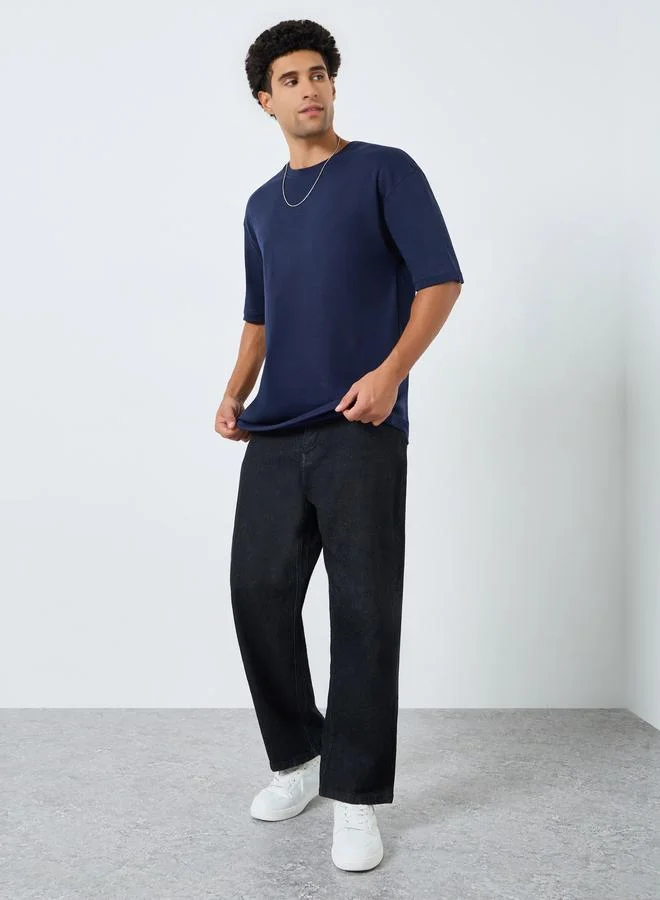 Styli Men Navy Graphic Print Oversized T-Shirt