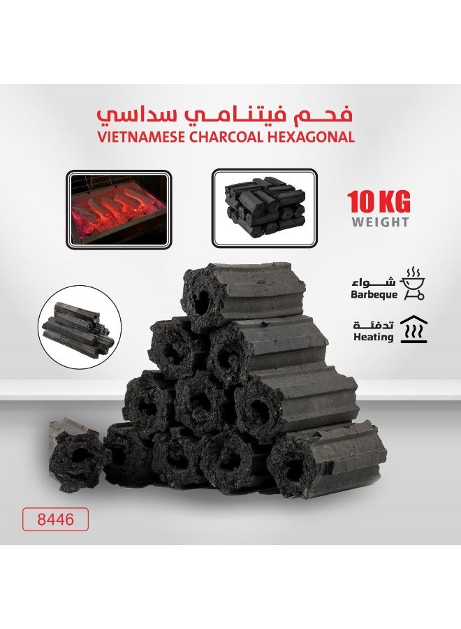 دي إل سي  فحم سداسي الشكل فيتنامي 10 كجم للشواء والشوي والبخور | يدوم طويلاً، عديم الدخان، سريع الاشتعال، فحم طبيعي.
