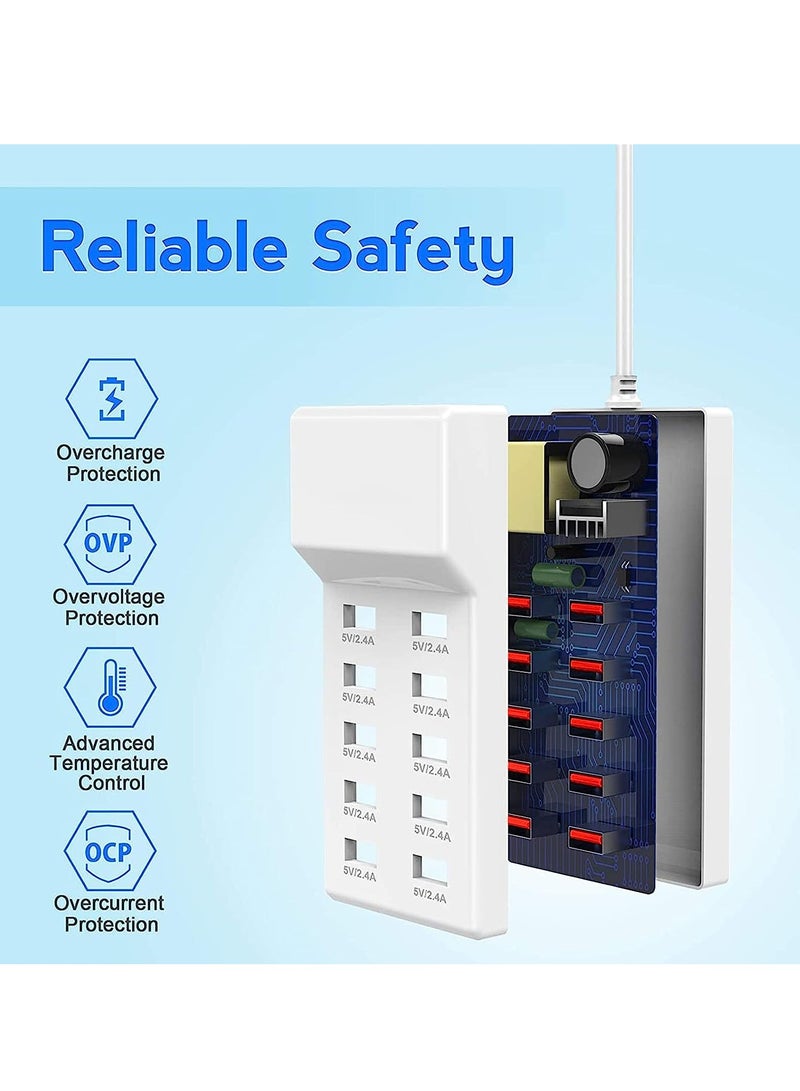 USB Charger 50W 10 Ports USB Charging Station with Rapid Charging Auto Detect Technology Safety Family-Sized Smart USB Ports for Multiple Devices - Image 2