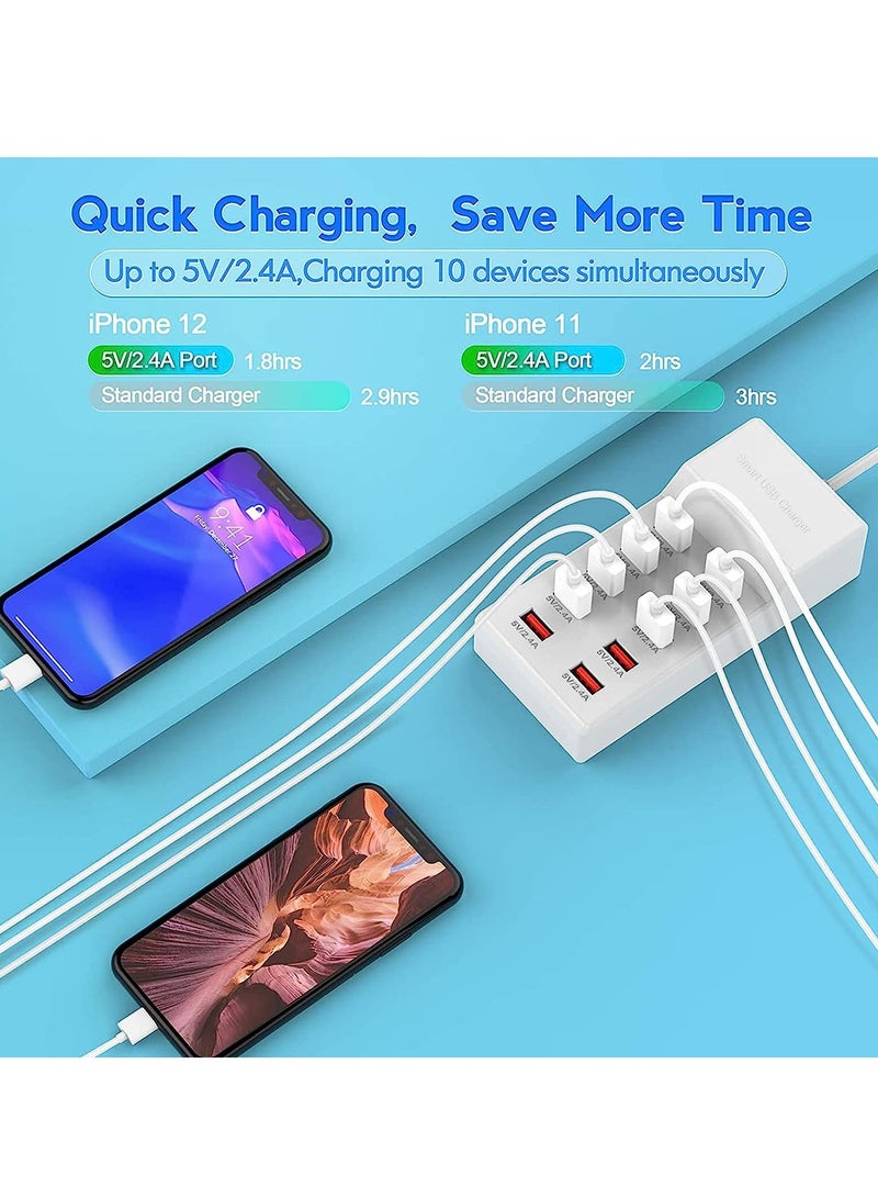 USB Charger 50W 10 Ports USB Charging Station with Rapid Charging Auto Detect Technology Safety Family-Sized Smart USB Ports for Multiple Devices - Image 3