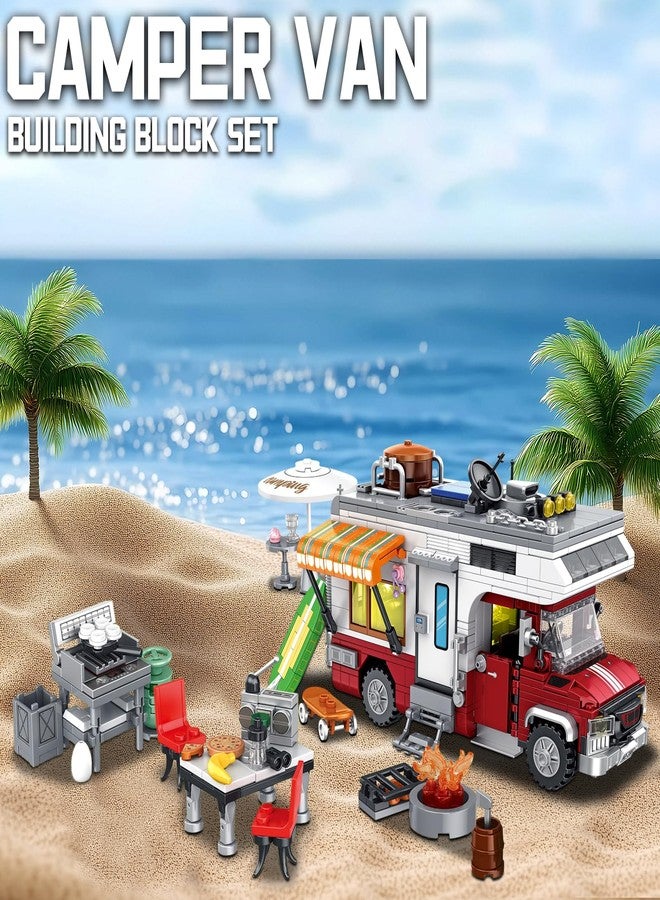 CSNRHG Camping Van Construction Toy 924 Pieces Building Block Set with Picnic Table Grill & Fire Scene Gift for Kids Teens & Vehicle Fans - Image 3