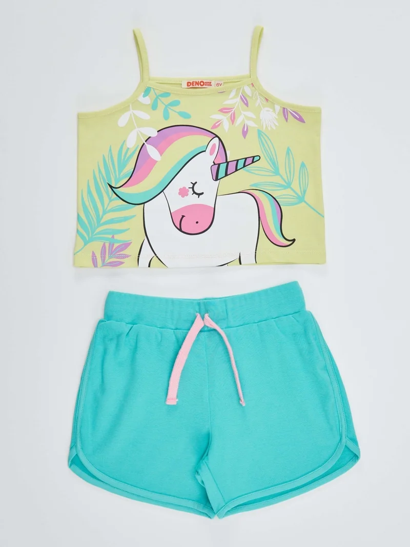 Denokids Forest Unicorn Girls T-Shirt Shorts Set