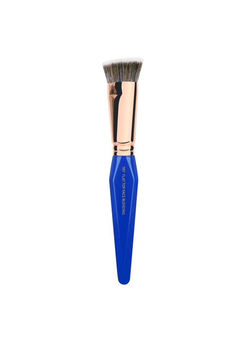 Bdellium Tools Bdellium Tools Professional Makeup Brush - Golden Triangle 987 Flat Top Face Blending - With All Vegan and Soft Synthetic Fibers, For Buffing Out Makeup (Blue, 1pc) 