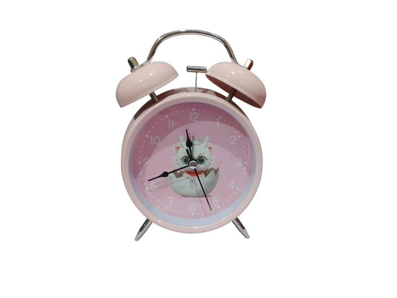 Pink with Cartoon Dail Twin Bell Analog Table Alarm Clock with Night Led Light Extra Loud Alarm Clock NonTicking Quartz Metal Frame Body Battery Powered 11cm45cm for Loved Ones - Image 1