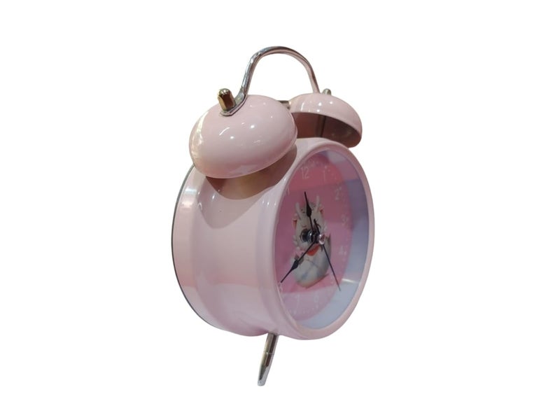 Pink with Cartoon Dail Twin Bell Analog Table Alarm Clock with Night Led Light Extra Loud Alarm Clock NonTicking Quartz Metal Frame Body Battery Powered 11cm45cm for Loved Ones - Image 2
