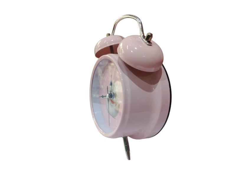 Pink with Cartoon Dail Twin Bell Analog Table Alarm Clock with Night Led Light Extra Loud Alarm Clock NonTicking Quartz Metal Frame Body Battery Powered 11cm45cm for Loved Ones - Image 3
