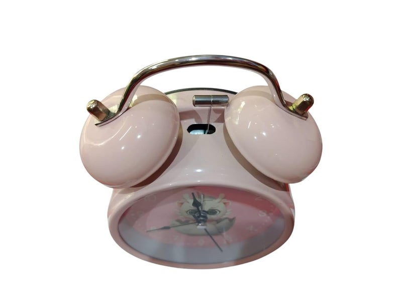 Pink with Cartoon Dail Twin Bell Analog Table Alarm Clock with Night Led Light Extra Loud Alarm Clock NonTicking Quartz Metal Frame Body Battery Powered 11cm45cm for Loved Ones - Image 4