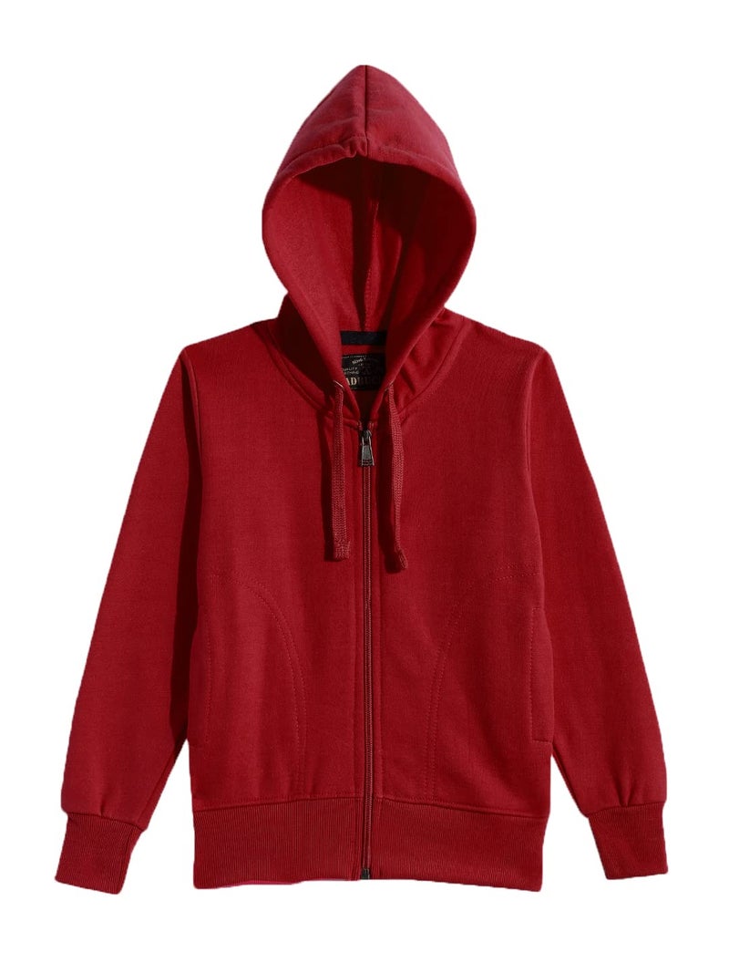 ADBUCKS Rich Cotton Full Sleeves Zipper Sweatshirt for Girls and Boys Jacket with Hoodies (Maroon, 11-12 Years) - Image 2