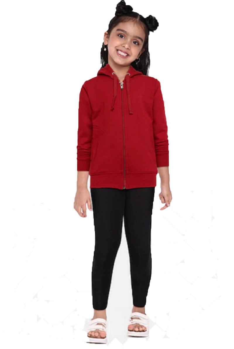 ADBUCKS Rich Cotton Full Sleeves Zipper Sweatshirt for Girls and Boys Jacket with Hoodies (Maroon, 11-12 Years) - Image 4