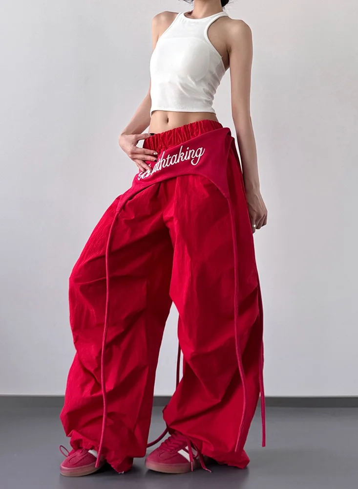 Madam Uniq Hip-Hop Vintage Style Loose Wide-Leg Cargo Pants