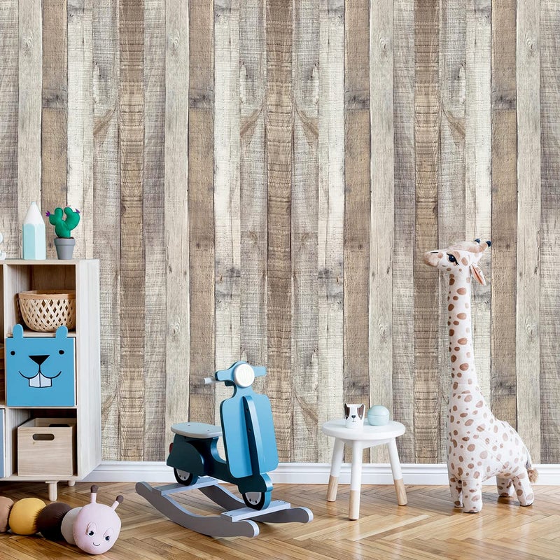 Yun-aeon Natural Wood-Grey Wood Contact Paper Peel and Stick Wallpaper 17.3"x 80"Self Adhesive Removable Vintage Faux Wood Wall Paper Plank Shelf Home Decoration Kitchen Counter Cover Use - Image 5