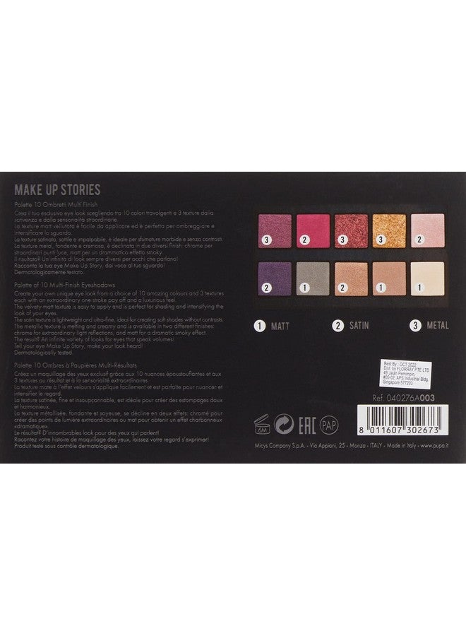 PUPA Milano Make Up Stories Eyeshadow Palette 003 Bright Violet 10 Shade Shadow Collection With Matte Satin And Metallic Color Options High Pigment Formula Soft Blendable Texture 0.63 Oz - Image 3