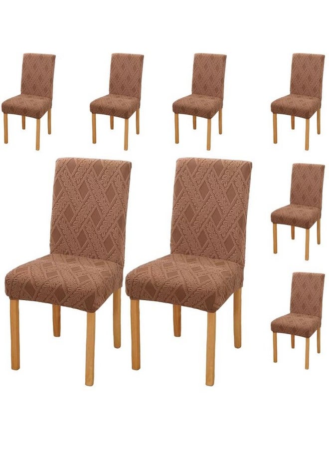 Styleys - Styleys Elastic Chair Cover Stretch Removable Washable Short Jacquard Dining Chair Cover Protector Seat Slipcover (Pack of 8, Khaki, JCMC39) - Image 1