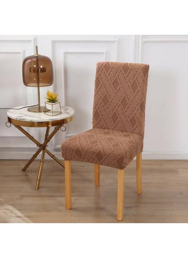 Styleys - Styleys Elastic Chair Cover Stretch Removable Washable Short Jacquard Dining Chair Cover Protector Seat Slipcover (Pack of 8, Khaki, JCMC39) - Image 1
