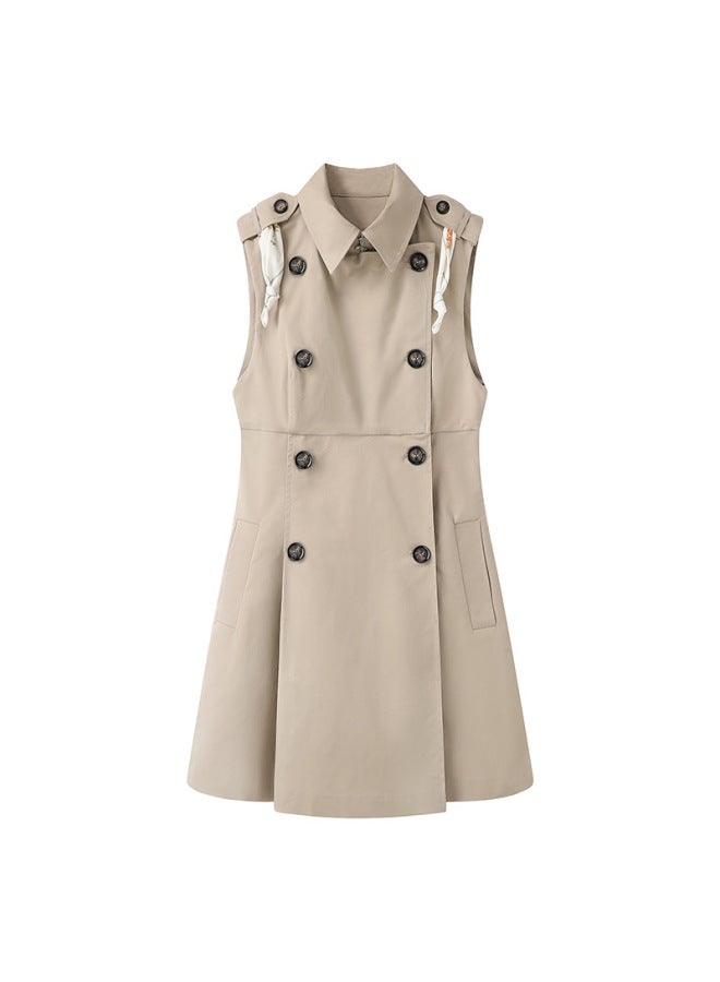 Spring Khaki British-style Elegant Waist Sleeveless Coat Dress Light Luxury High-end 2394077