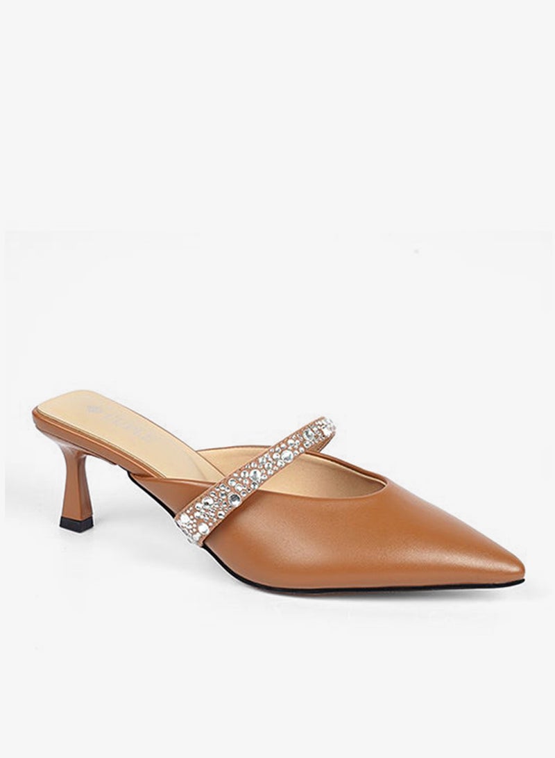 Cuple Womens embelished pointed-toe kitten heel mules - Image 1