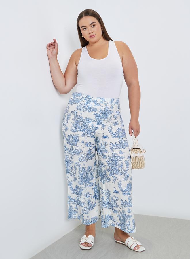 Styli Plus Wide Leg Trousers with Toile De Jouy Print - Image 1