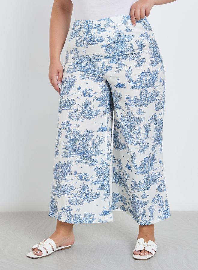 Styli Plus Wide Leg Trousers with Toile De Jouy Print - Image 2