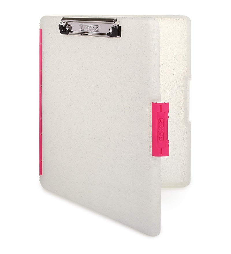 Dexas Slimcase 2 Plastic Clipboard with Storage and Side Opening Natural Glitter Pink Binding Office Supplies Clipboards to Organize A4 Holder Nursing Clipboards