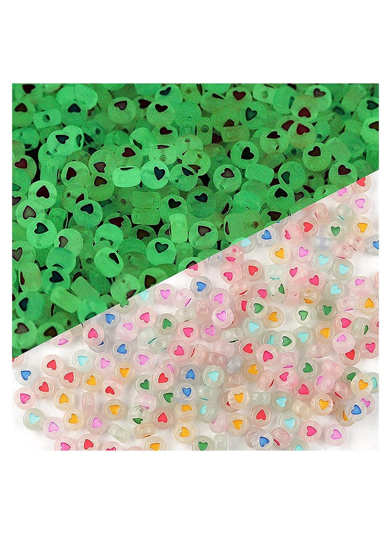SYOSI Luminous Beads, 100 Pcs Luminous Beads, Acrylic Heart Beads Flat Beads Glow in The Dark Beads Colorful DIY Print Beads for Bracelets Necklace Jewelry Making Supplies - Image 1