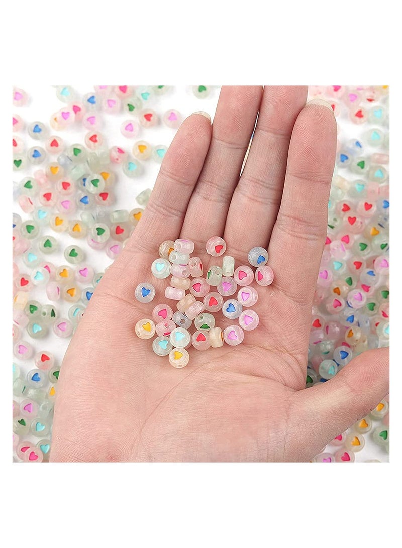 SYOSI Luminous Beads, 100 Pcs Luminous Beads, Acrylic Heart Beads Flat Beads Glow in The Dark Beads Colorful DIY Print Beads for Bracelets Necklace Jewelry Making Supplies - Image 3